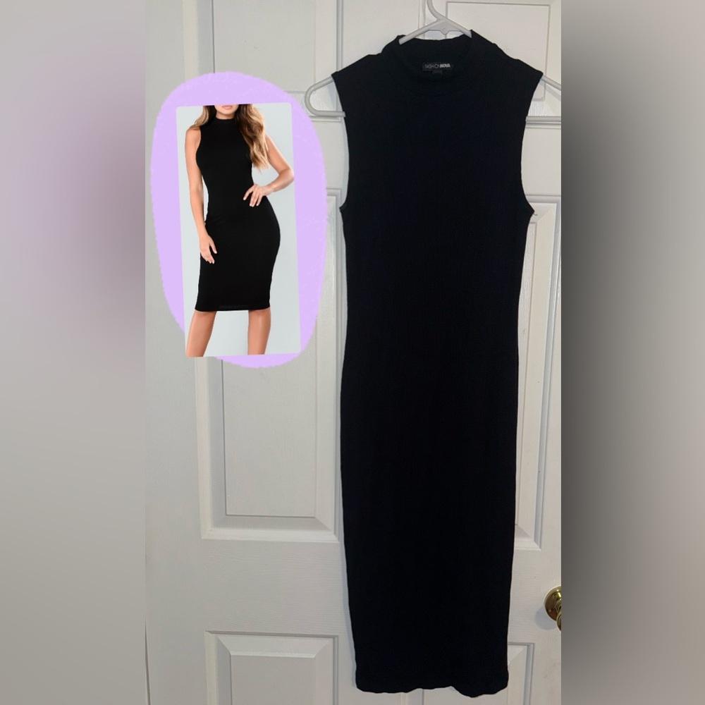 Fashion Nova Black Rydell Mock Neck Midi Dress- Size S